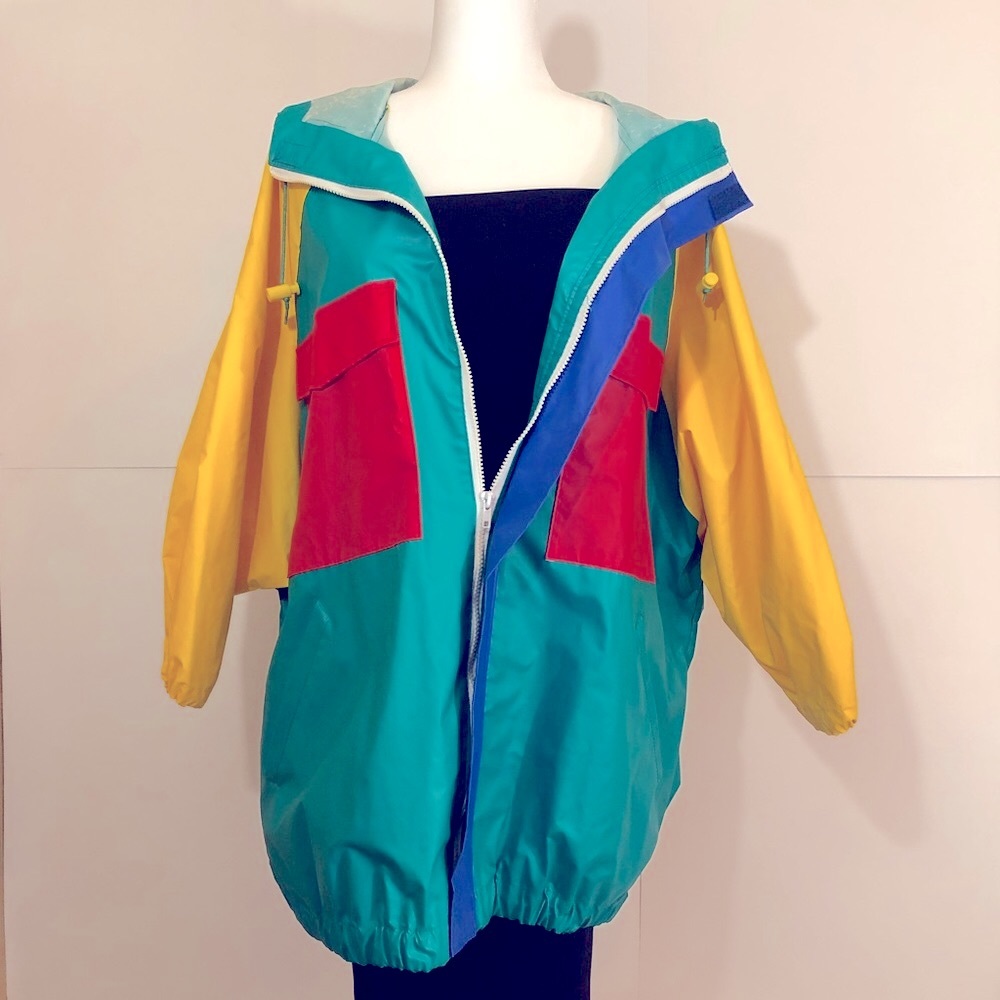 Vintage color block raincoat